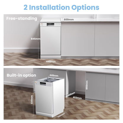 COMFEE' Freestanding Dishwasher CDWEF1034BW-UK 45cm Width, Slimline Dishwasher with 10 place settings