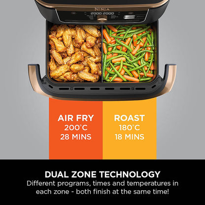 Ninja Foodi FlexDrawer Air Fryer, Dual Zone with Removable Divider, Large 10.4L Drawer, 7-in-1