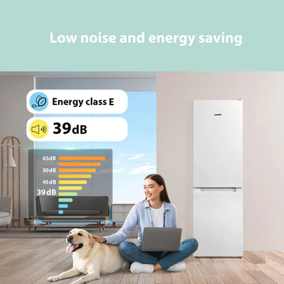 COMFEE' Freestanding Fridge Freezer 174 Litre RCB169WH2(E) Low Frost Fridge with Reversible Door Hinge - Energy Saving LED lights & Adjustable thermostat – Low Noise- White