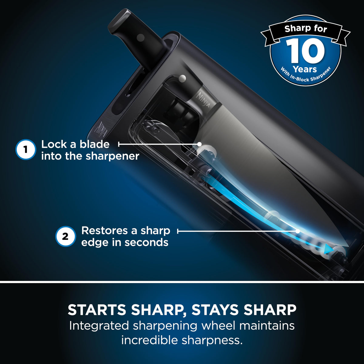 Ninja Foodi StaySharp Knife Block with Integrated Sharpener; 5 Knives and Scissors (1 pair), Sharp 6-Piece Knife Set