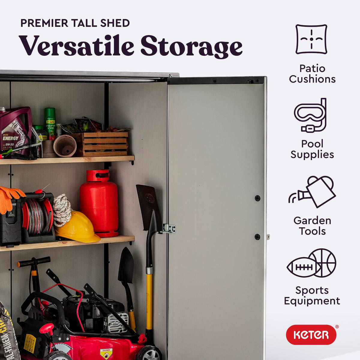 Keter Premier Shed Outdoor Resin Storage Shed with Shelf Brackets for Patio Furniture, Pool