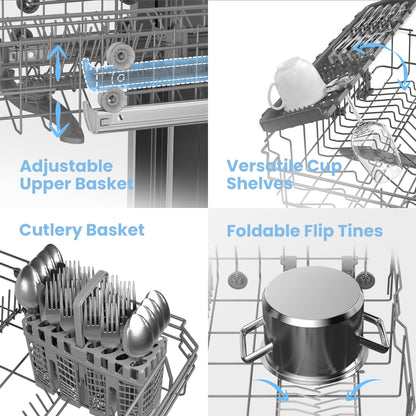 COMFEE' Freestanding Dishwasher CDWEF1034BW-UK 45cm Width, Slimline Dishwasher with 10 place settings