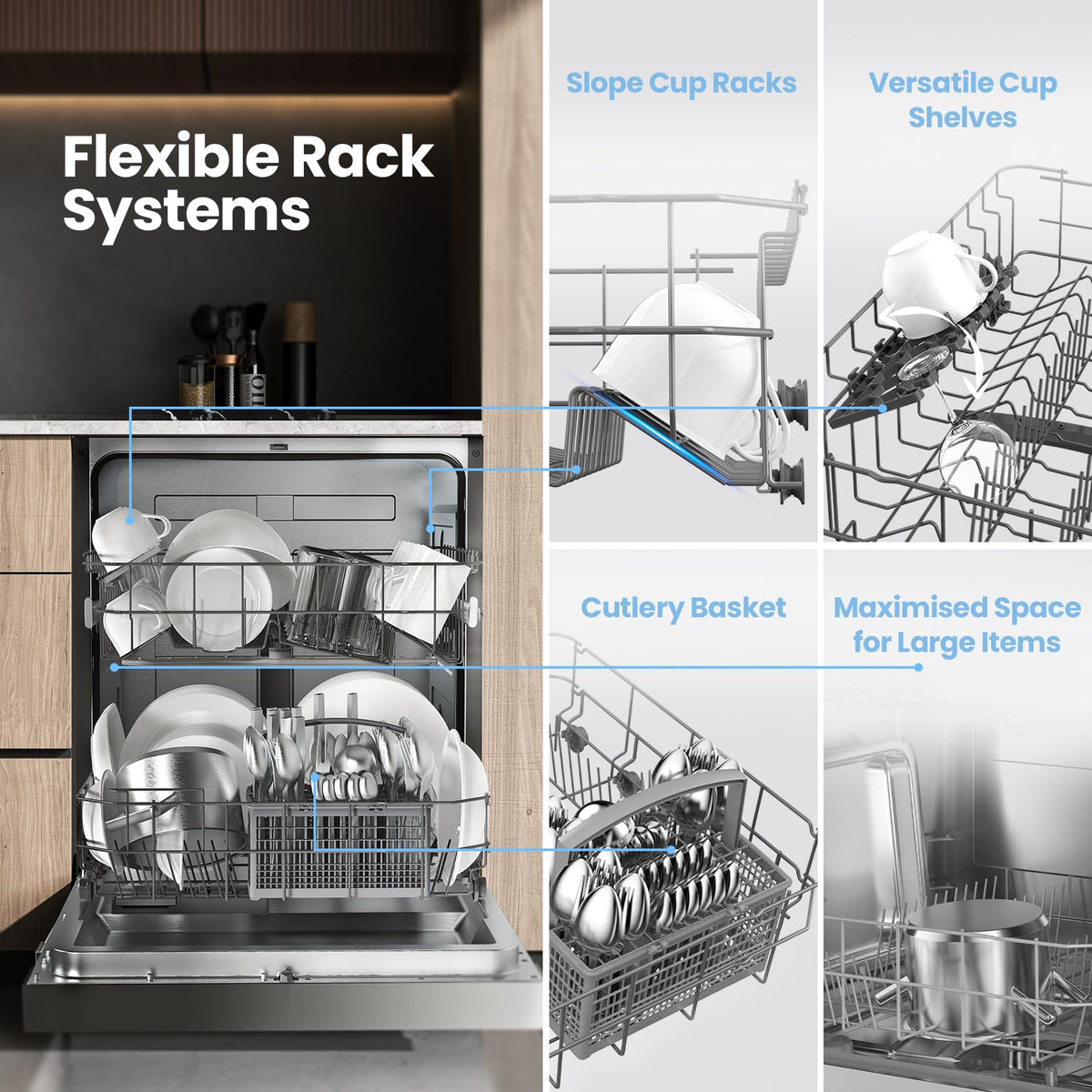 COMFEE' Freestanding Dishwasher CDWPF1201PB-UK 60cm Width, Full Size Dishwasher with 12 place settings