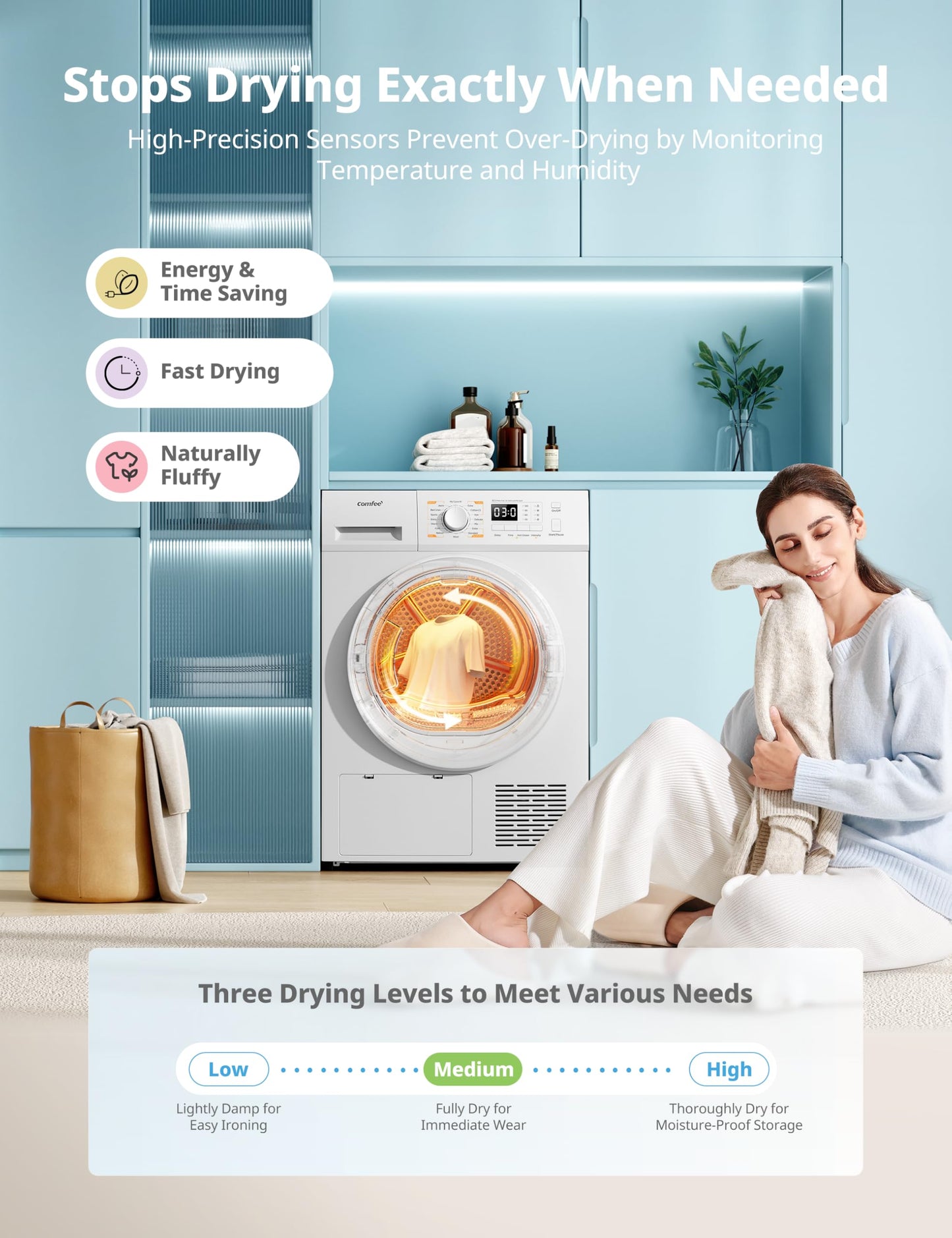 COMFEE' Freestanding Heat Pump Tumble Dryer,8kg Front Load, A+ Class, 16 Programmes