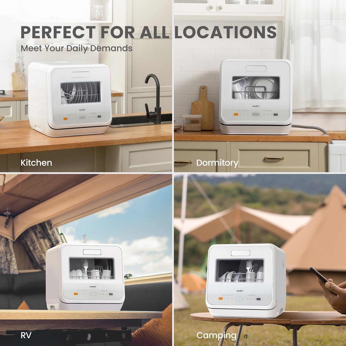 COMFEE' Table Top Dishwasher, Mini Countertop Dishwasher with 6+3 Programs, Steam Wash