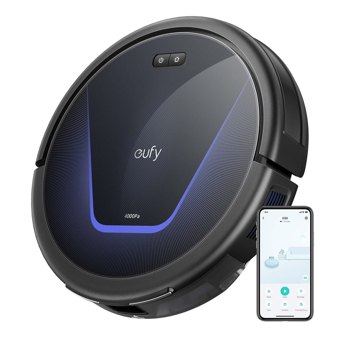 eufy G50 Robot Vacuum Cleaner with 4,000 Pa Strong Suction, Pro-Detangle Comb, Roller Brush