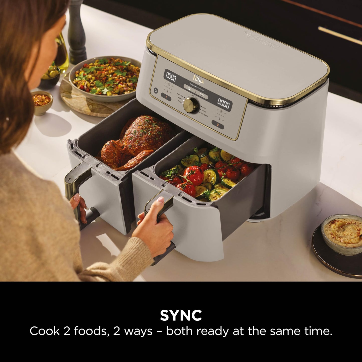 Ninja MAX Dual Zone Digital Air Fryer, 2 Drawers, 9.5L, 6-in-1, Uses No Oil, Air Fry, Max Crisp