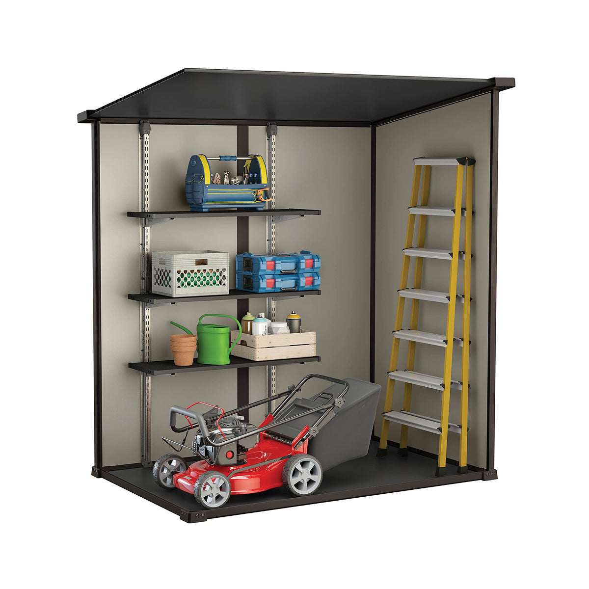 Keter Manor Outdoor Pent Single Door Garden Storage Shed 6 x 4ft Beige Brown Wood Effect