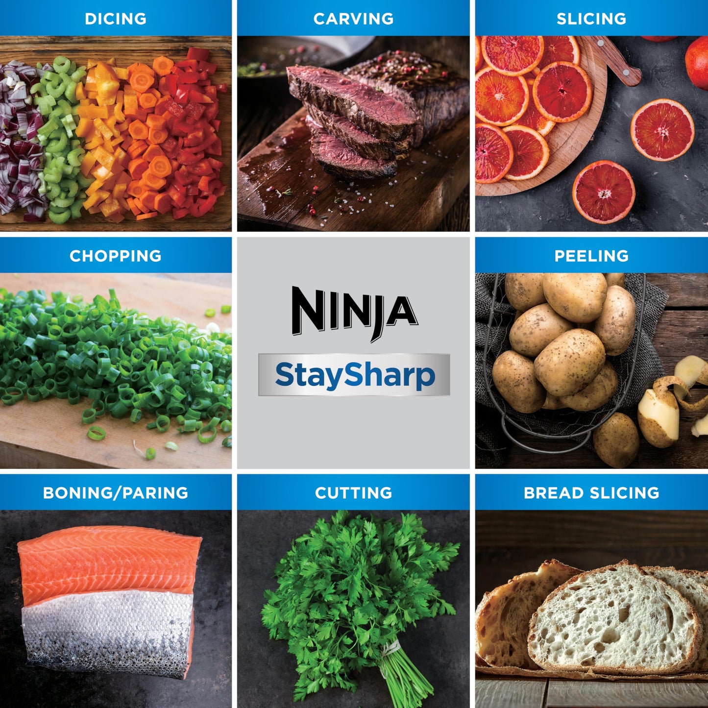 Ninja Foodi StaySharp Knife Block with Integrated Sharpener, 5-Piece Knife Set includes Chef